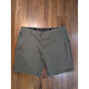 Iron Co Iron Flex Mens 44 Army Olive Green‎ Stretch Chino Shorts Flat Front